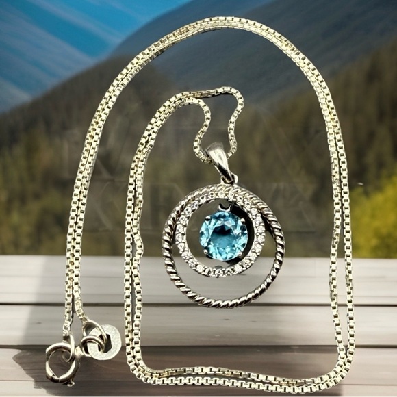 JWBR Topaz Necklace Sterling Silver Floating  Lab Created NWOT - Picture 2 of 4